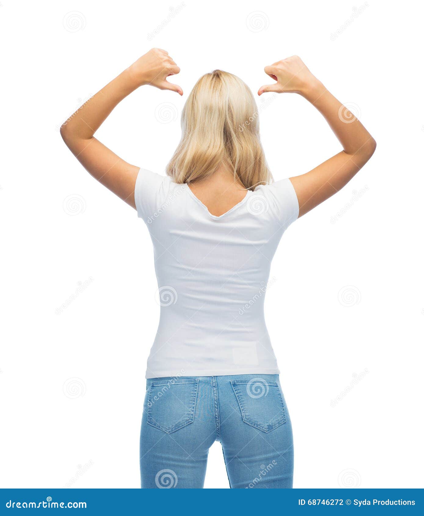 Download Rear View Of Young Woman In Blank White T-shirt Stock ...