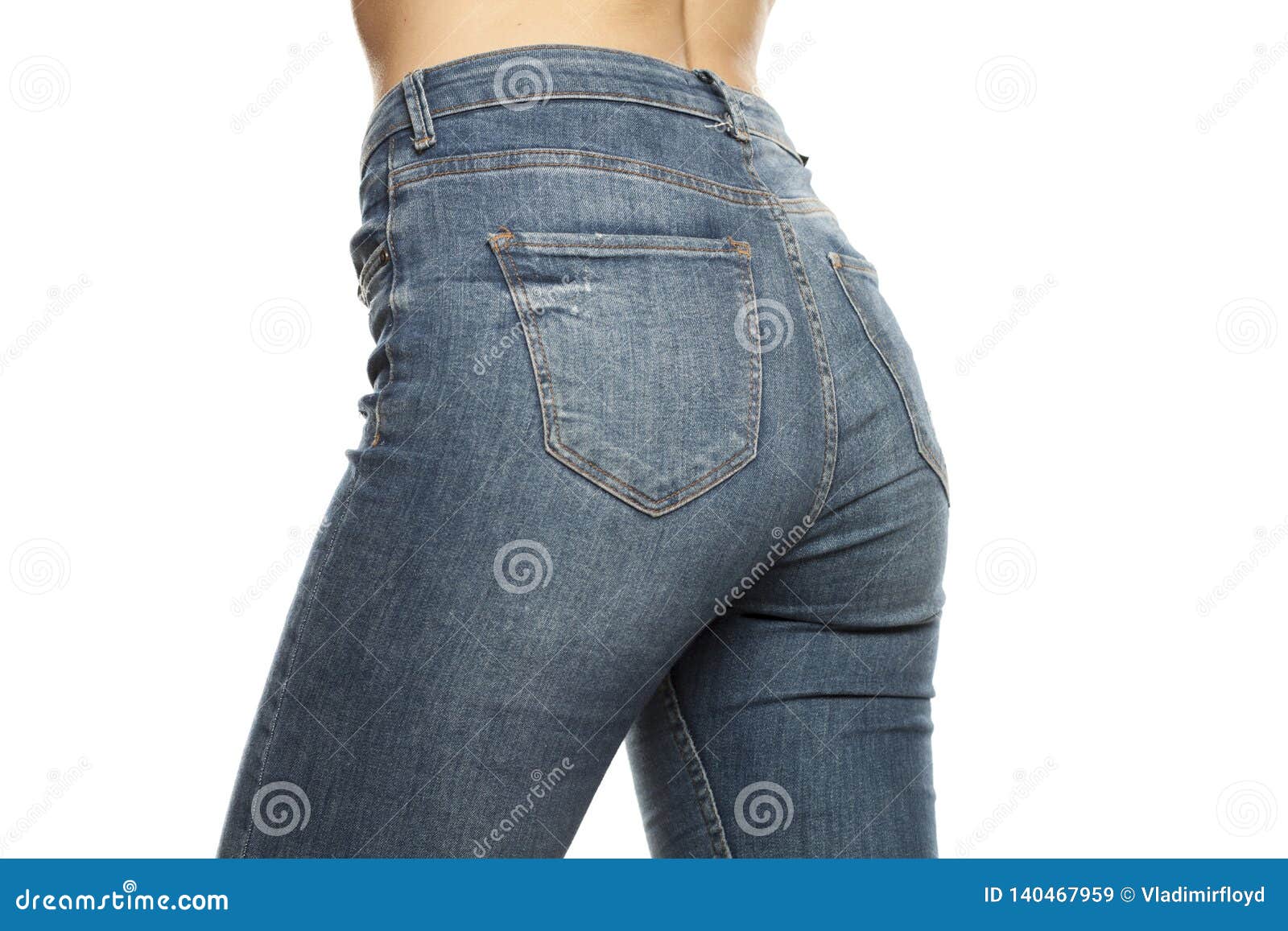 Rear View of Young Woman Posing in Jeans Stock Image - Image of posing ...