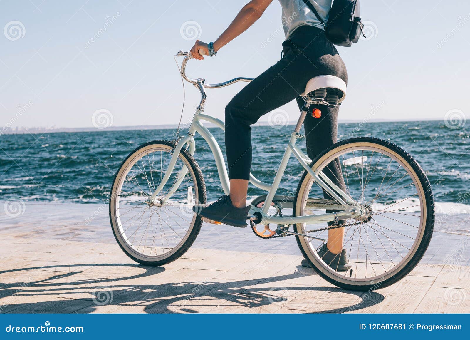 Rear View Young Woman Stopped during a Bike Stock Image - Image of ride ...