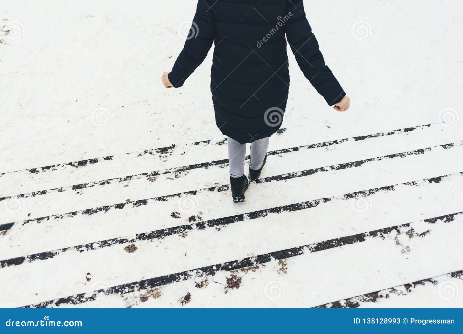 Rear View Young Woman Wearing Winter Coat Stock Image - Image of ...