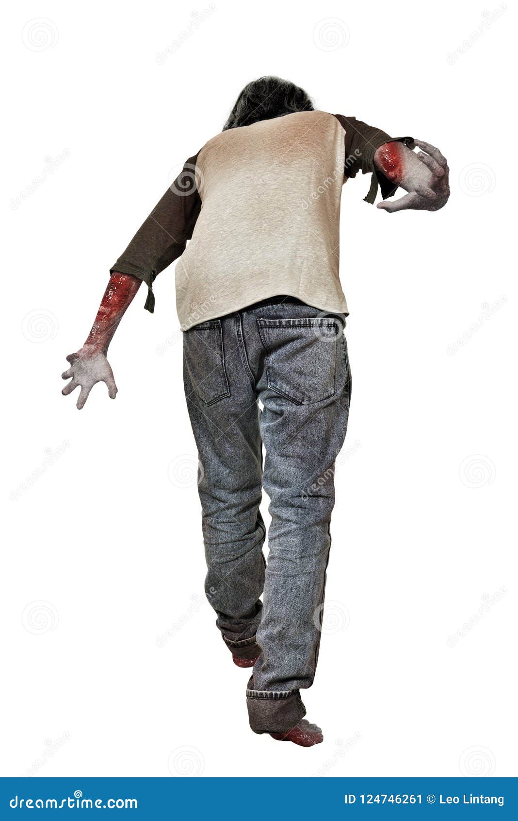 Rear View of Zombie Man with Blood on His Hands Standing Stock Image ...