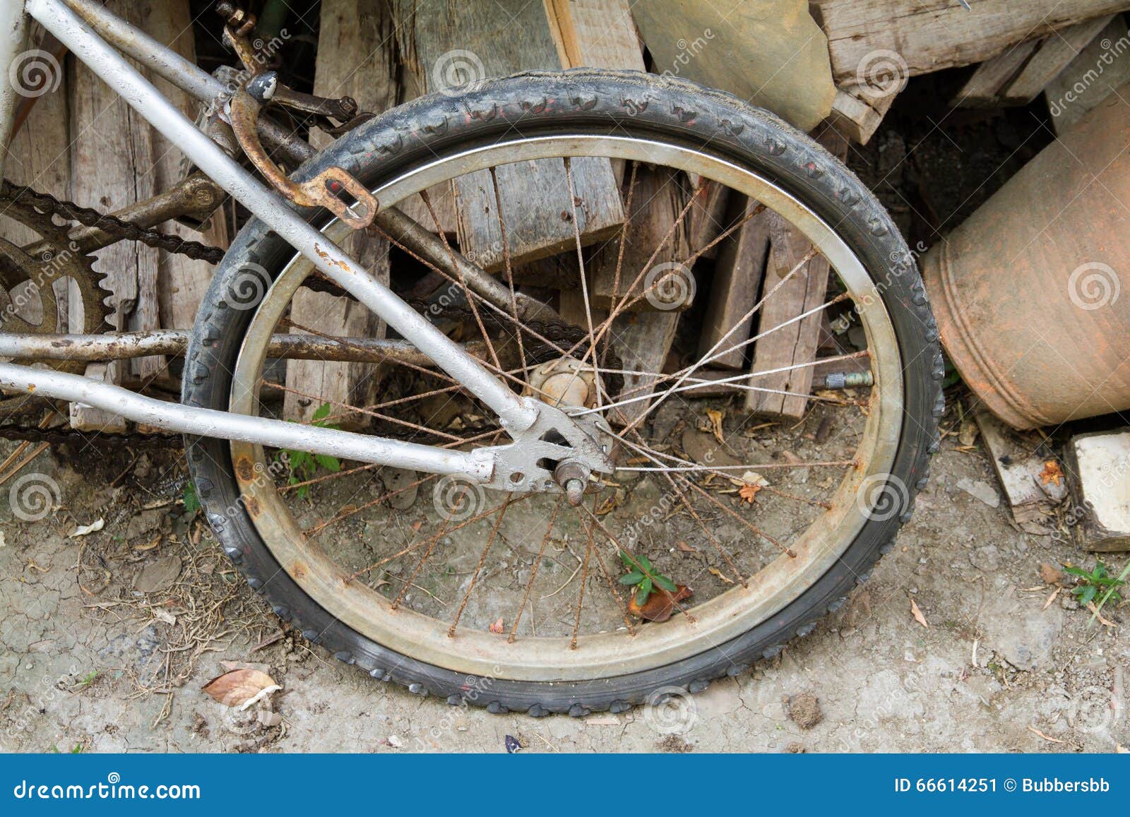 The Rear Wheel Flat Tire of the Bicycle Stock Image Image of cycle