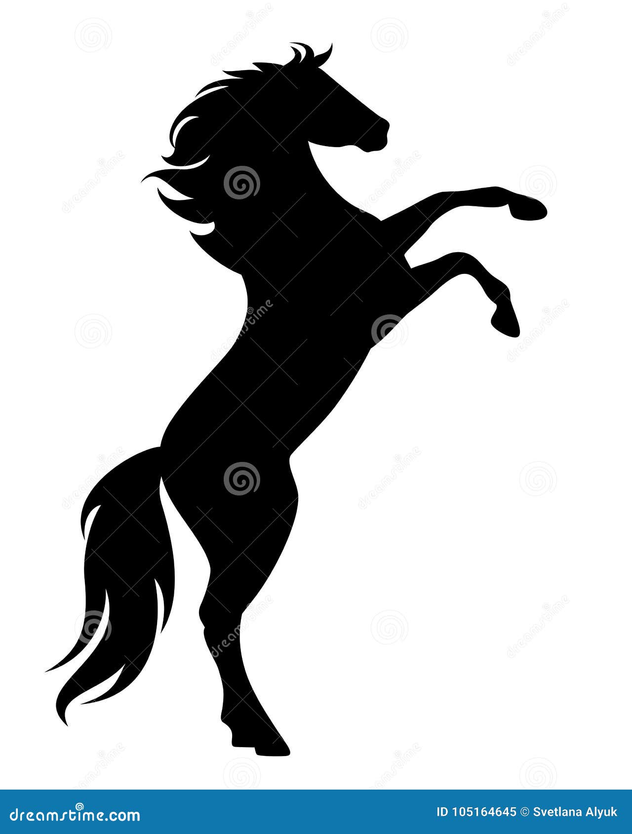 rearing up black mustang horse  silhouette