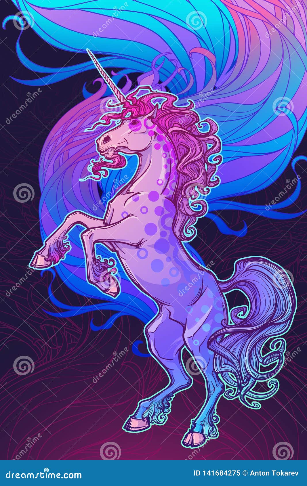 Rearing Up Unicorn. Fantasy Concept Art for Tattoo, Logo Stock Vector ...