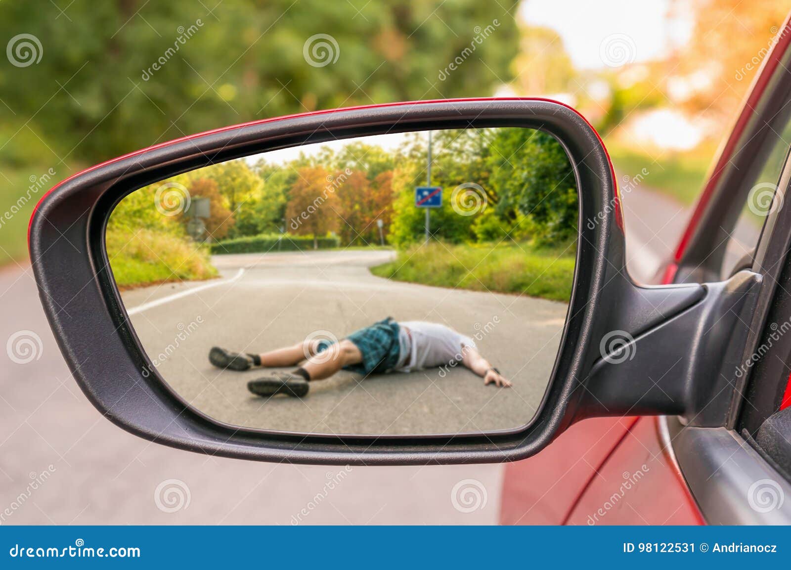 Rearview Mirror with a Man Hit by a Car Stock Image Image of driver