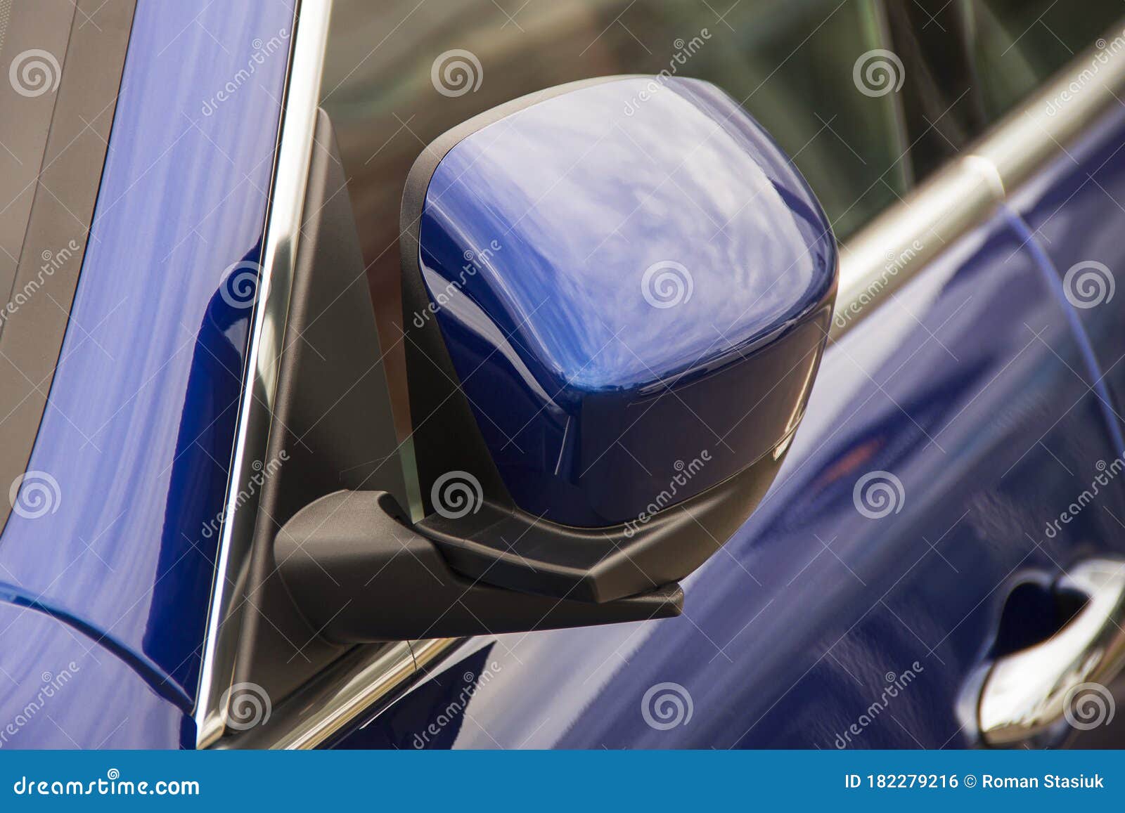 Rearview Mirror. Part of a Blue Car Stock Photo Image of design, gear