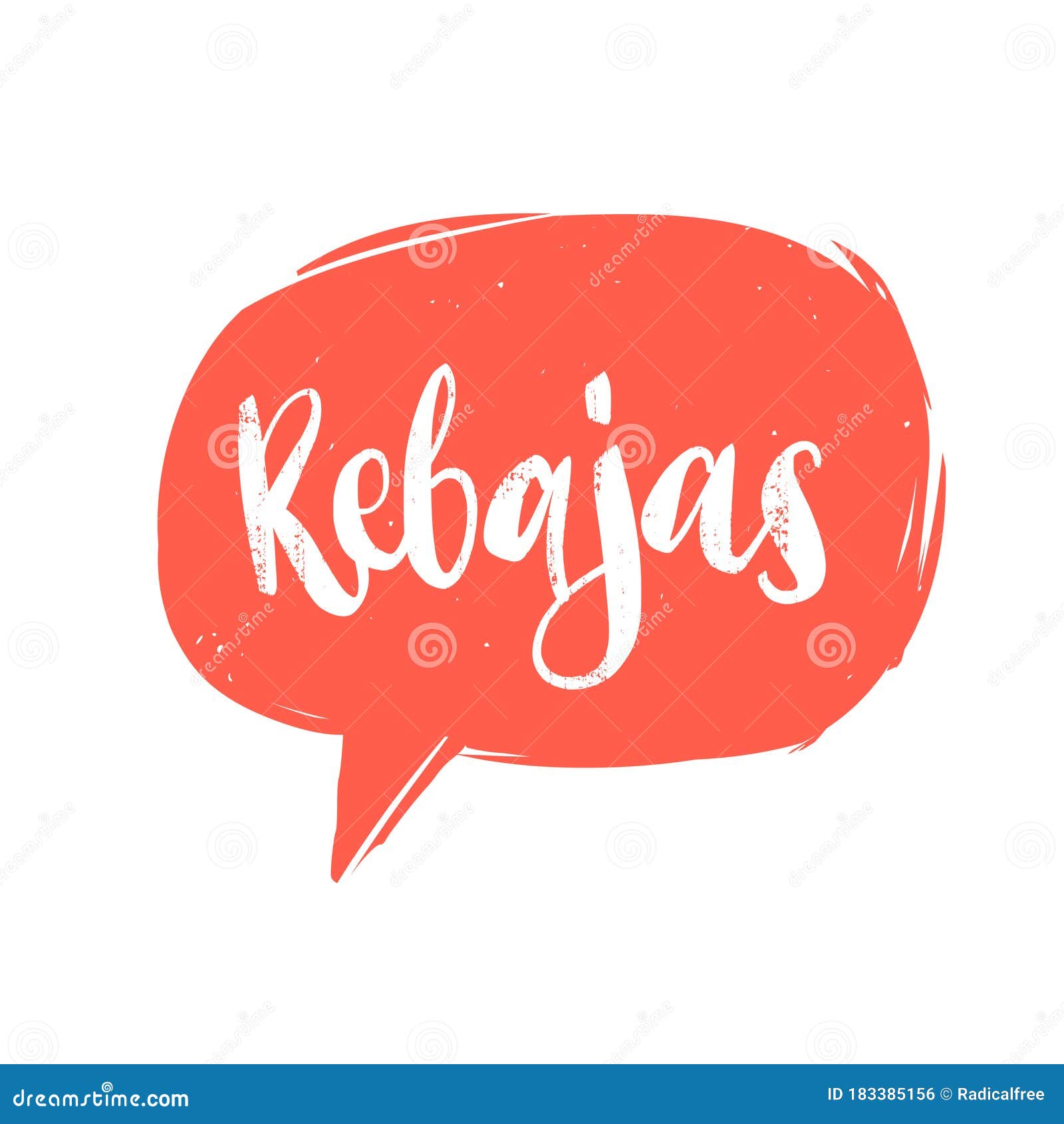 rebajas calligraphy in , spanish translation of sales phrase. hand lettering in speech bubble.
