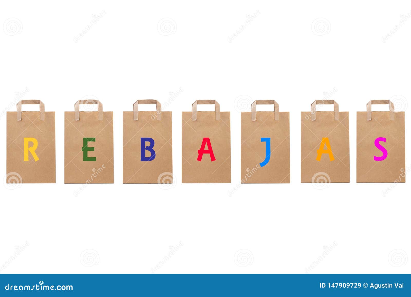 rebajas sale word write in different paper bags