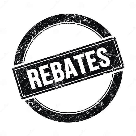 rebates-text-on-black-grungy-round-stamp-stock-illustration