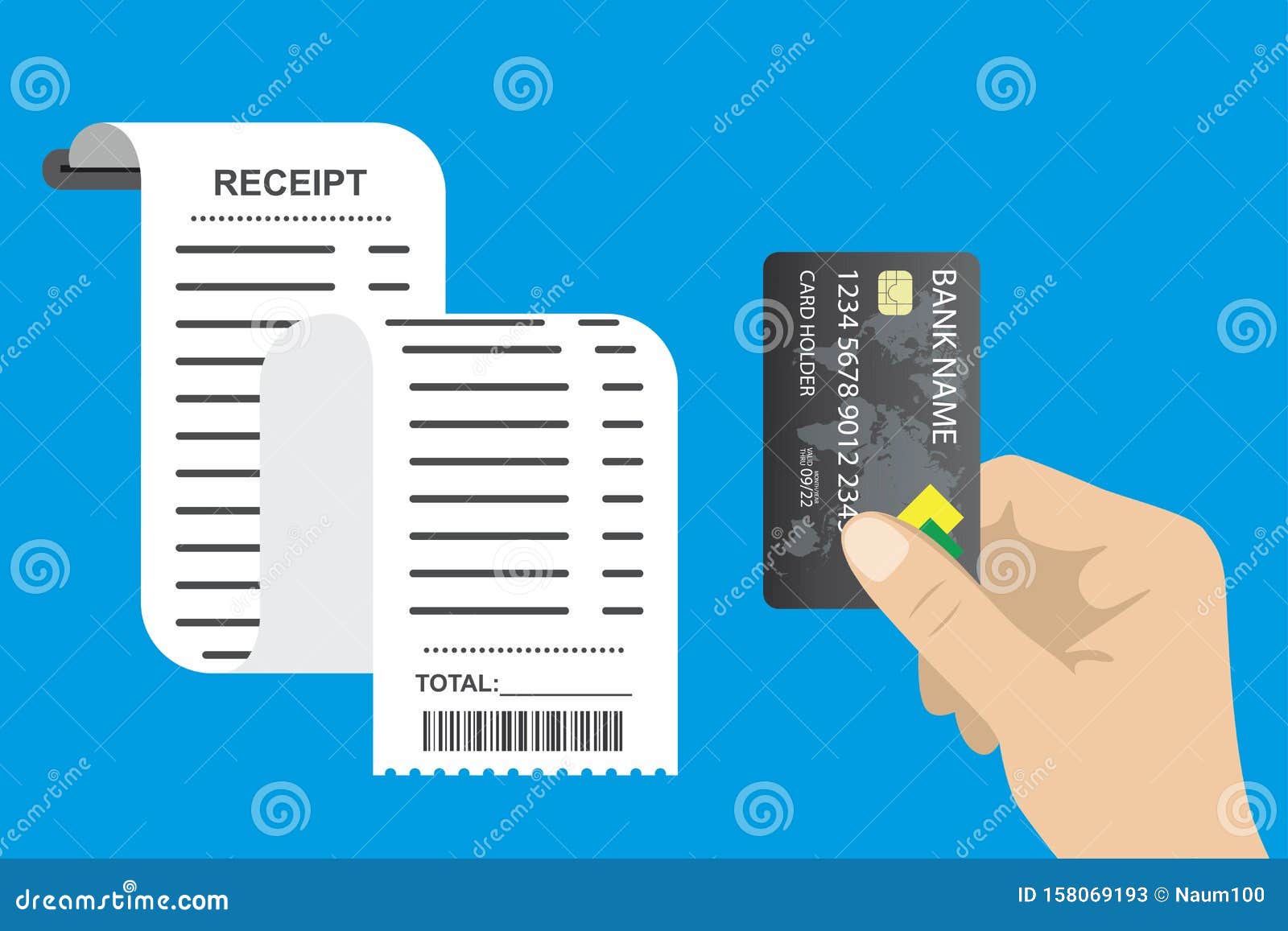 Receipt Bill Paper Invoice and Hand with Credit Card Stock Vector With Regard To Credit Card Receipt Template