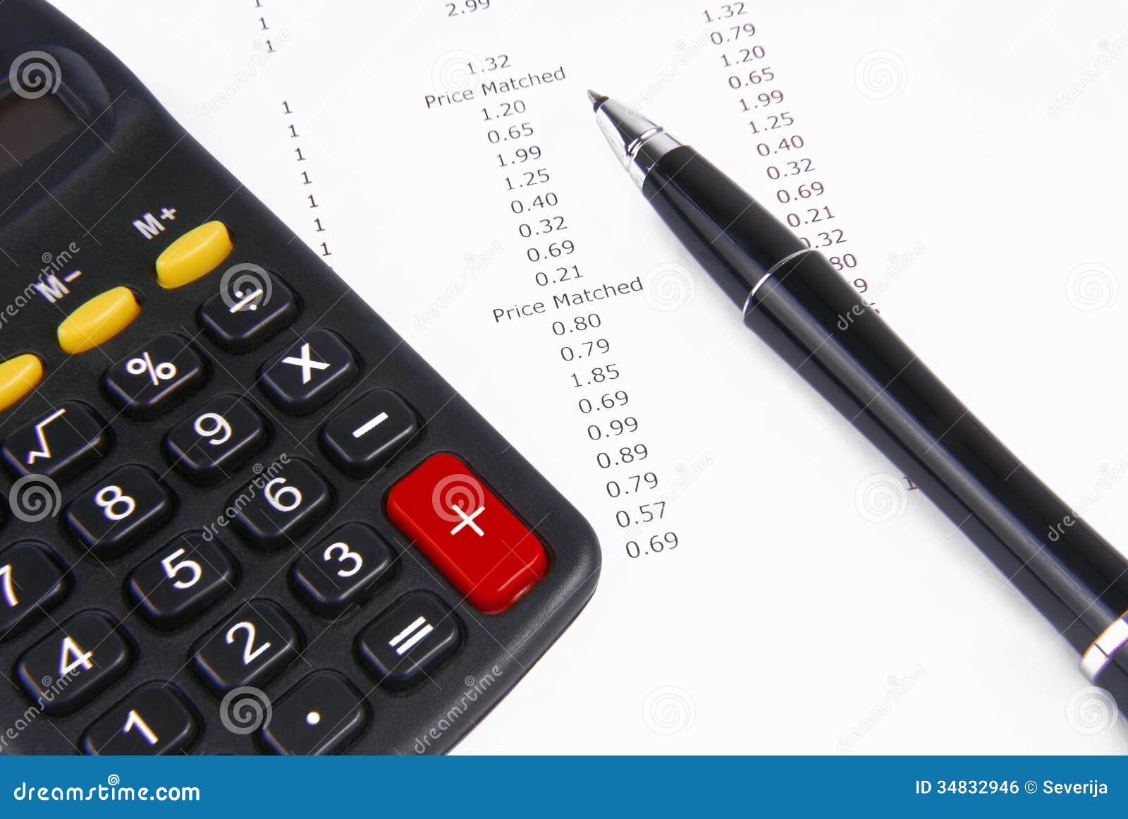 Receipt calculator and pen stock photo. Image of business 34832946