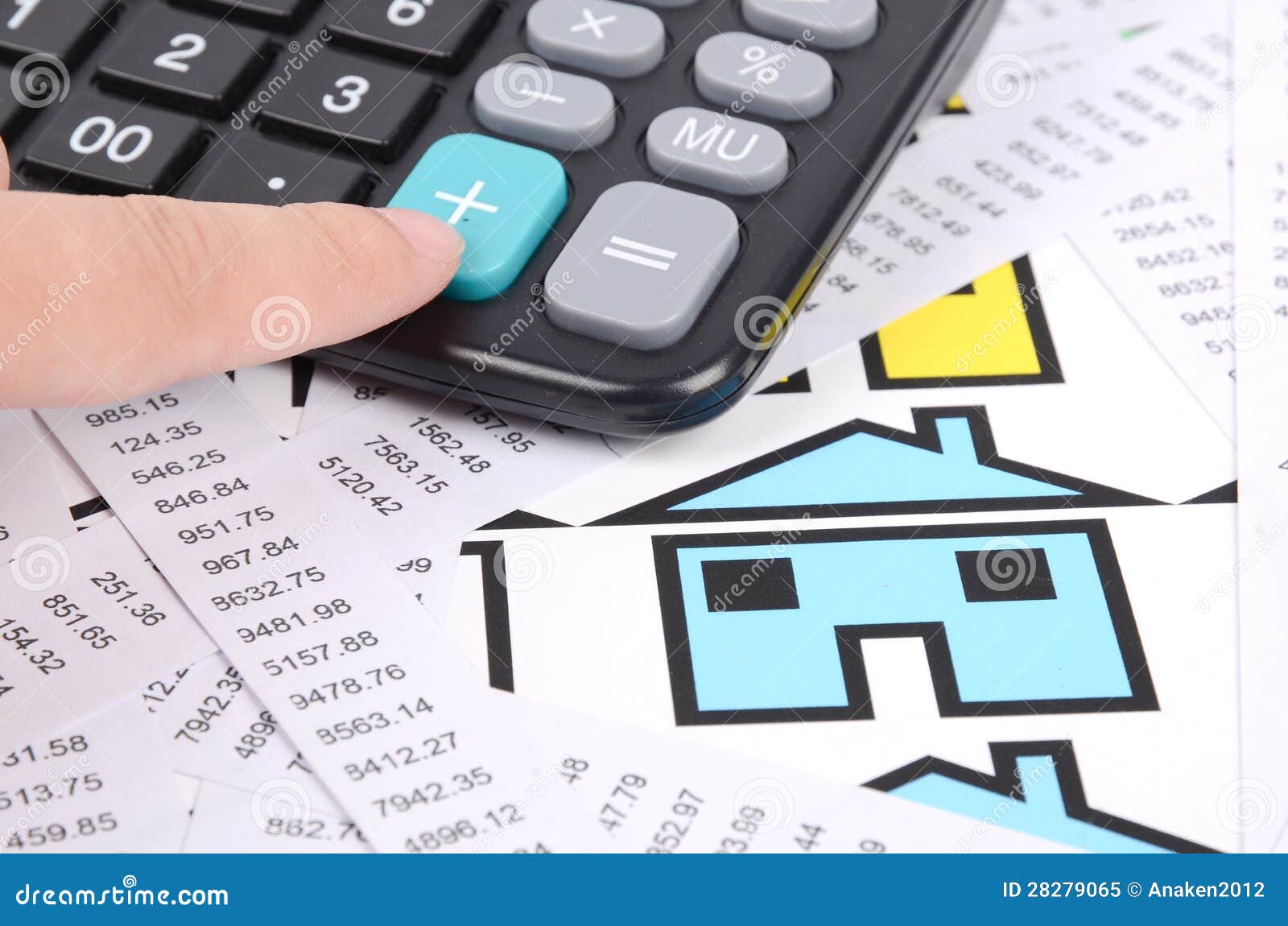 Receipts Page,calculator and House Sign Stock Image Image of paper