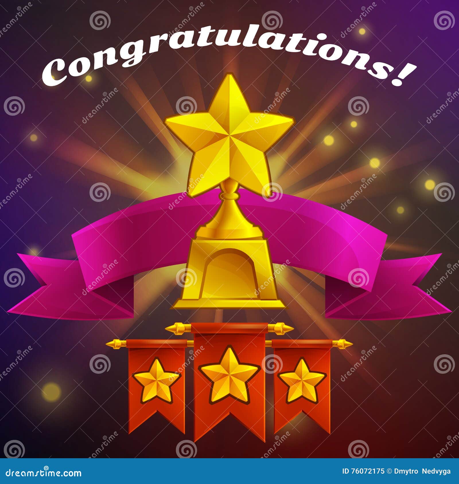 Receiving the Cartoon Achievement Game Screen. Vector Illustration ...