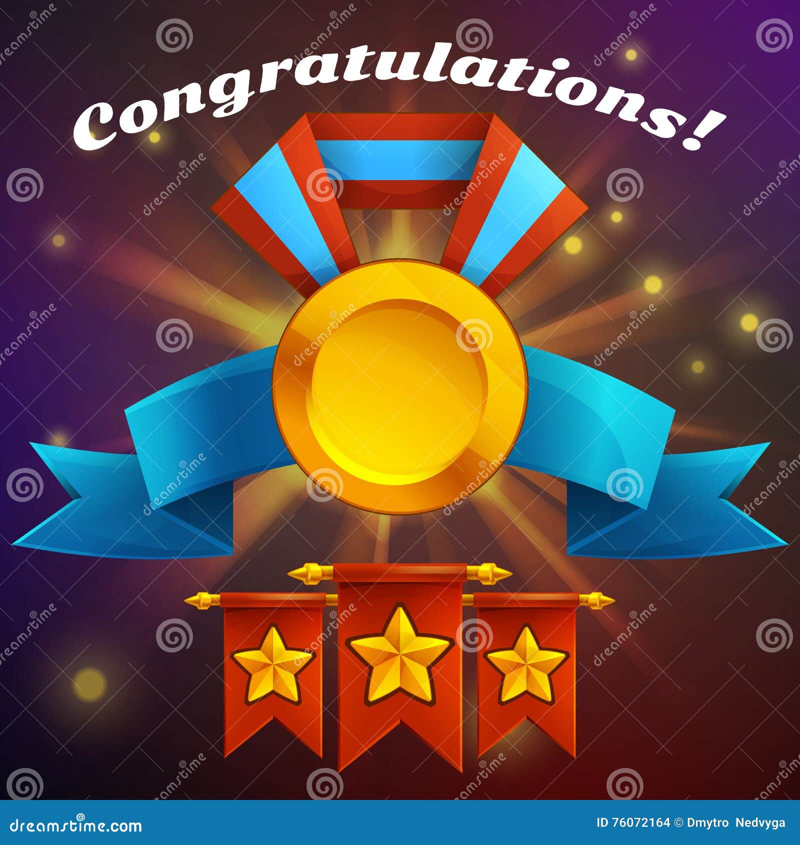 Receiving the Cartoon Achievement Game Screen. Vector Illustration with  Golden Medal. Stock Vector - Illustration of achievement, element: 76072164