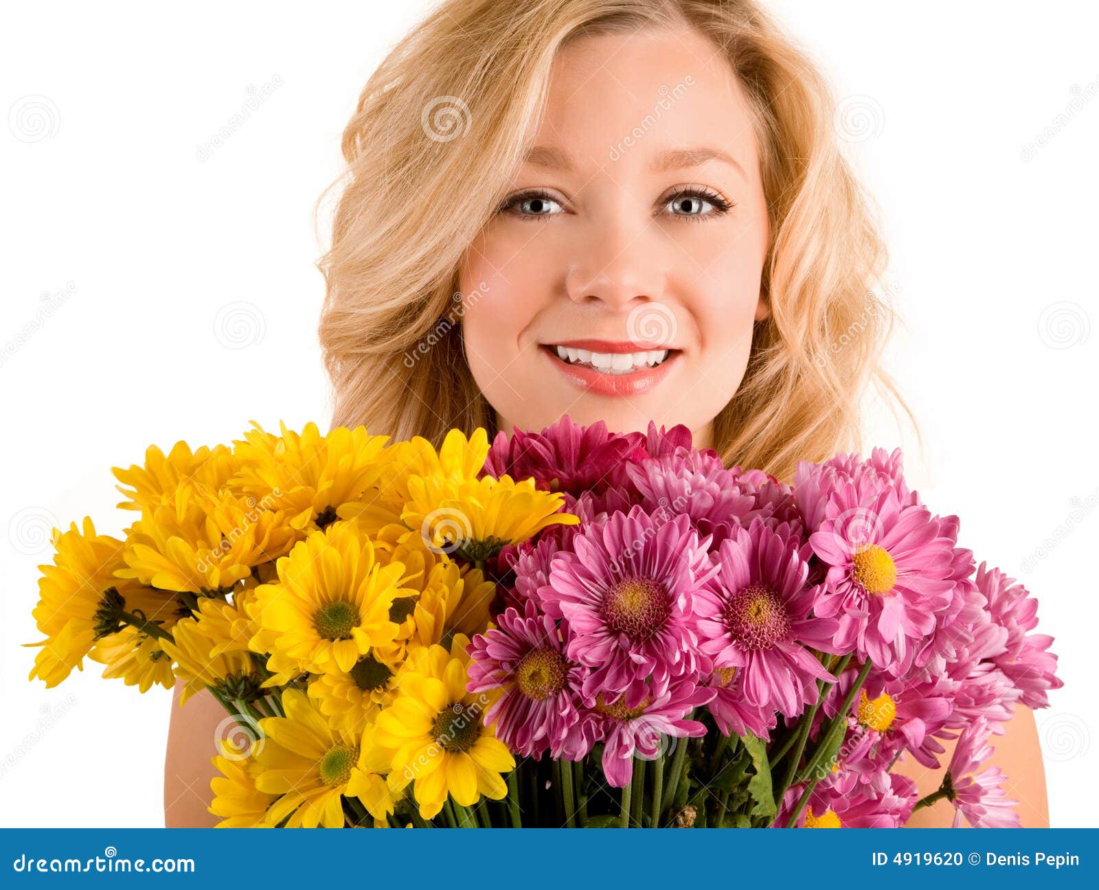 Receiving Flowers stock photo. Image of aroma, cute, girl 4919620