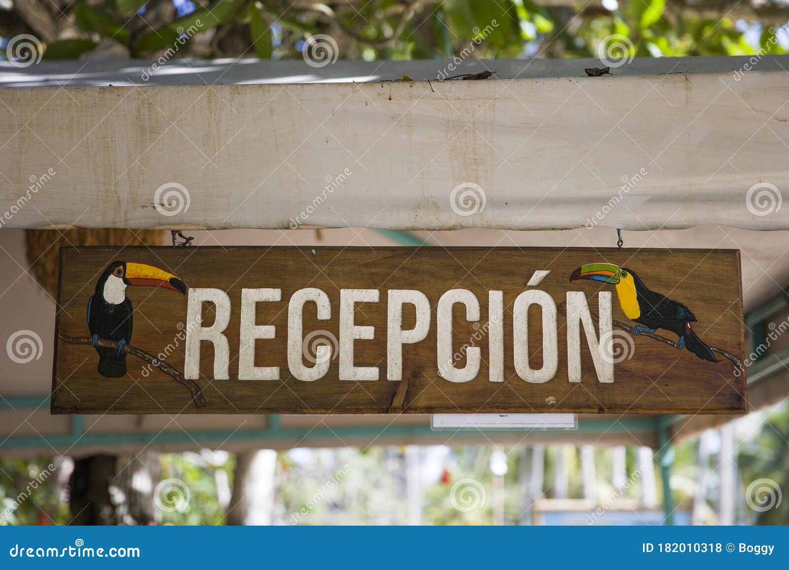 recepcion sign at hotel in colombia