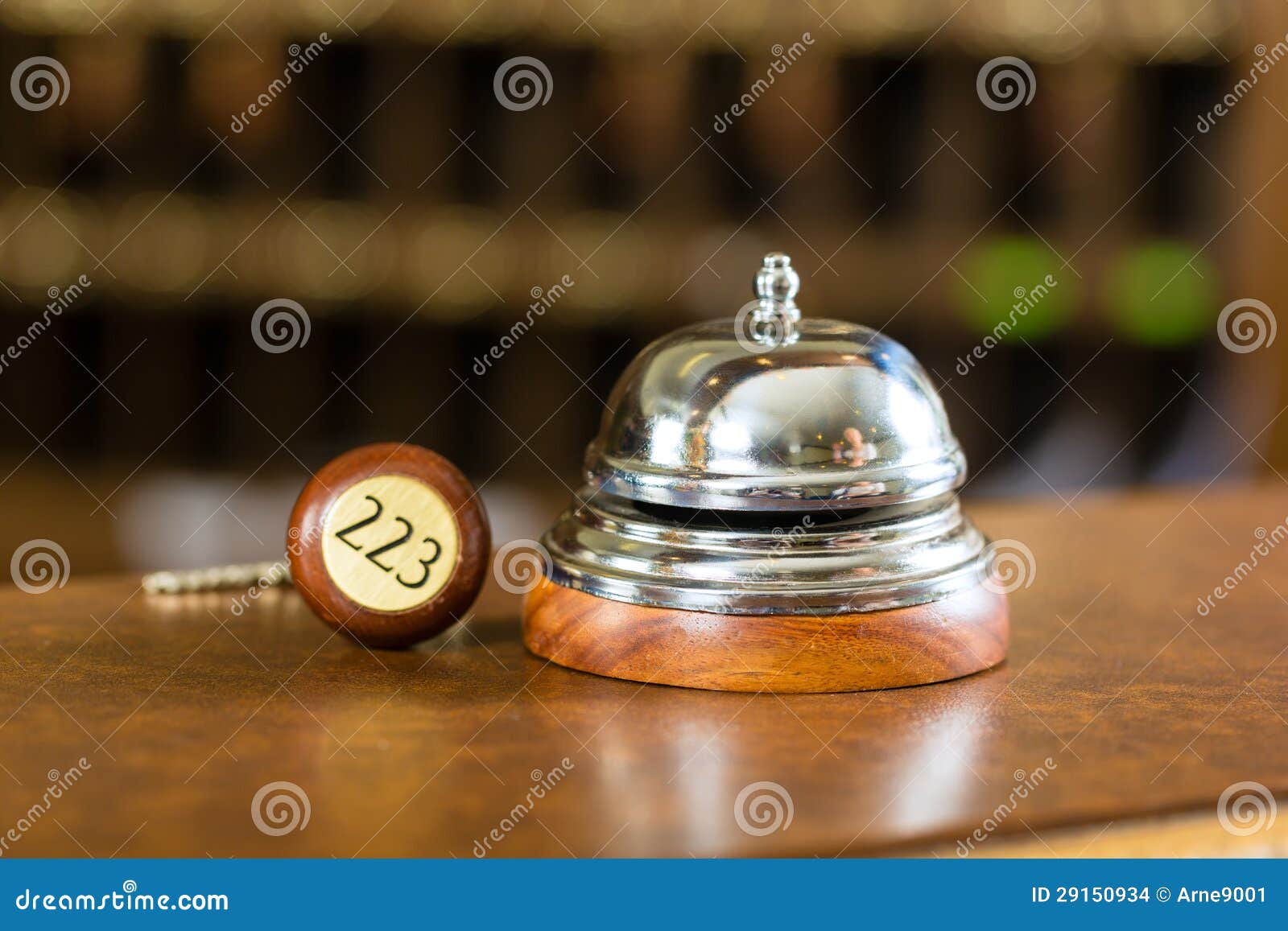 Reception Hotel Bell and Key Lying on the Desk Stock Photo Image of