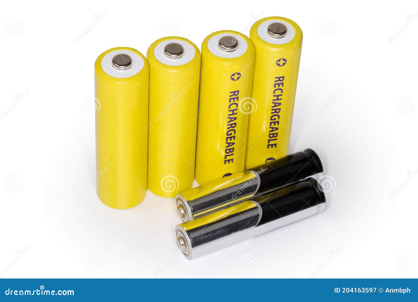 Rechargeable AA Batteries and Alkaline AAA Batteries on White