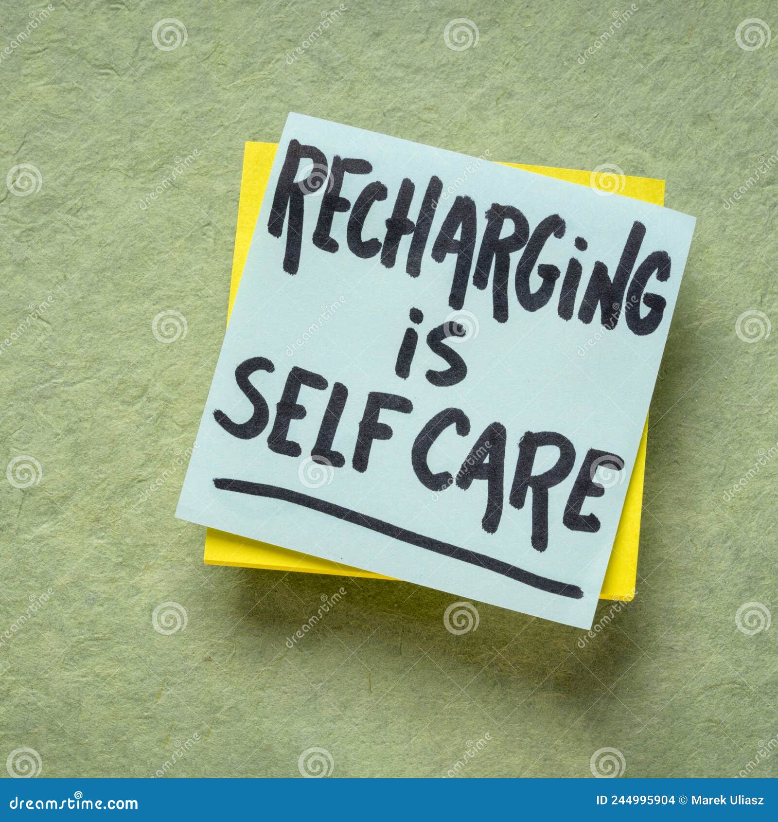 Recharging is self care inspirational reminder note, healthy lifestyle and personal development concept