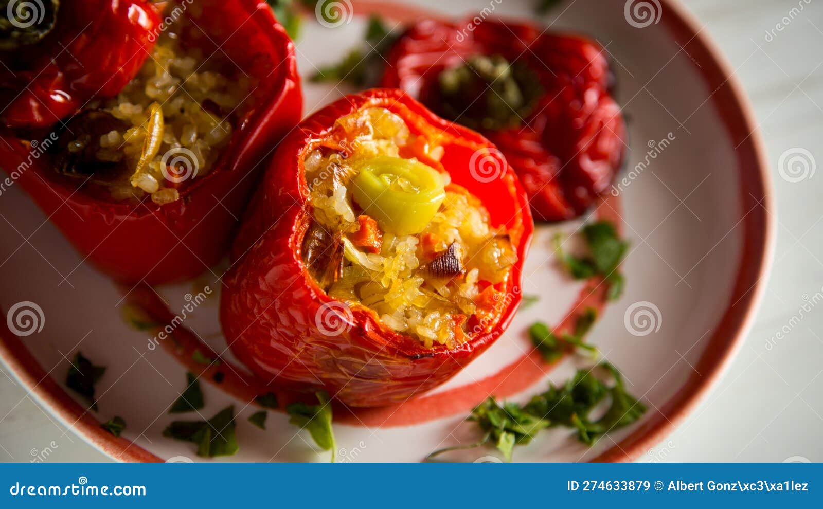 Baked Peppers Stuffed with Rice and Vegetables. Stock Image Image of