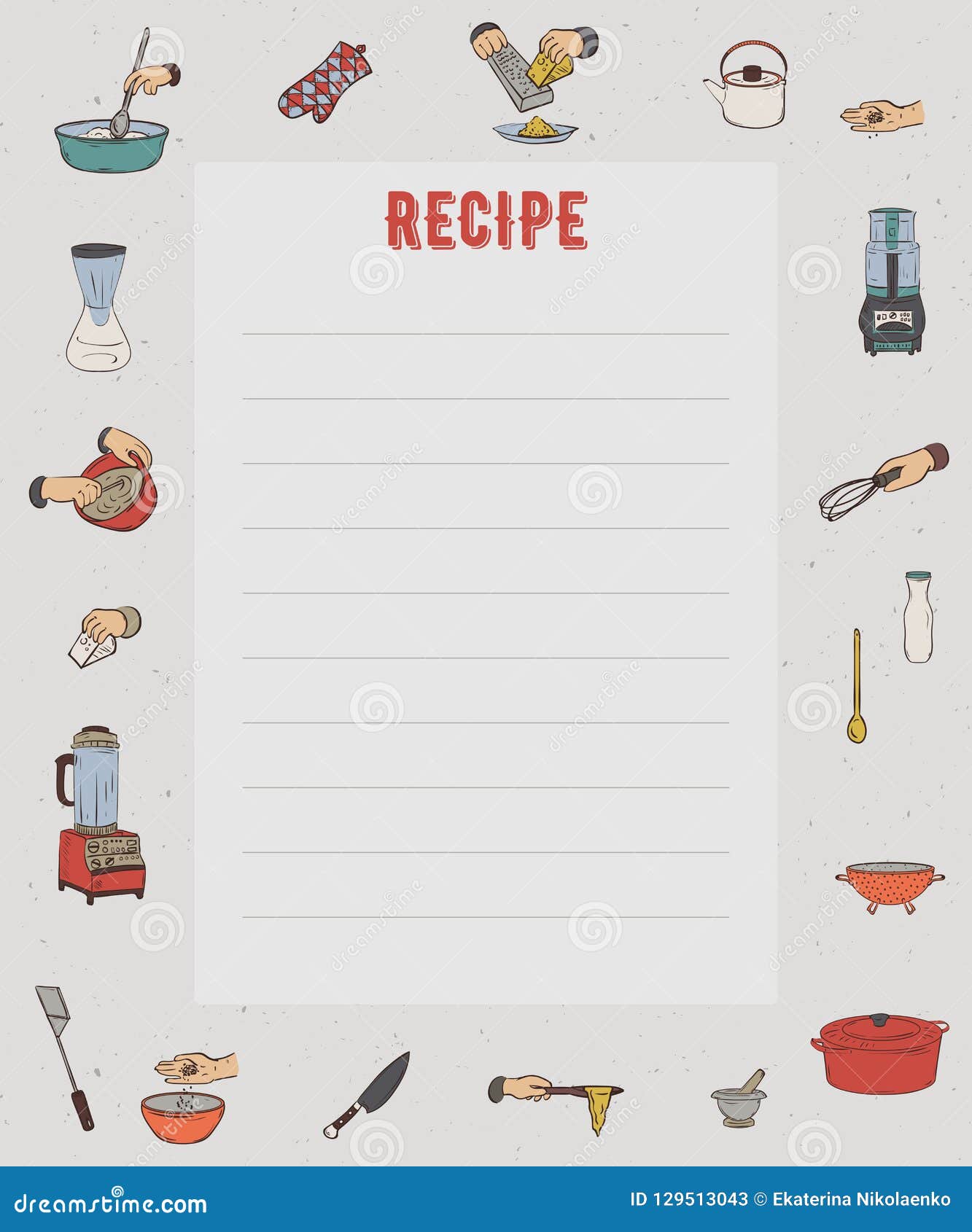 Recipe Card. Cookbook Page. Design Template with Kitchen Utensils Intended For Restaurant Recipe Card Template