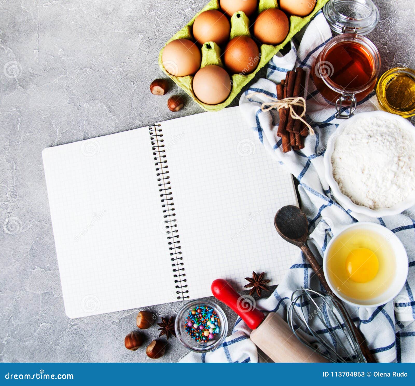 Recipe Concept - Notebook and Ingredients Stock Image - Image of ...
