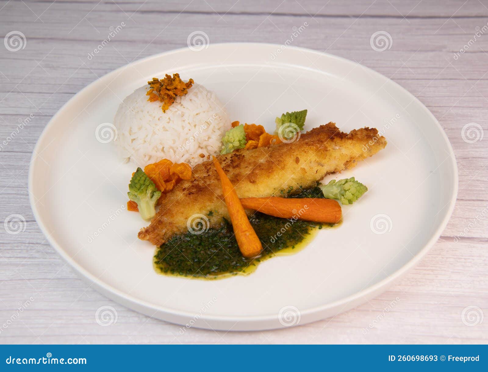 Recipe for Hake Fillet Breaded with Panko, Rice, Carrot Chips and