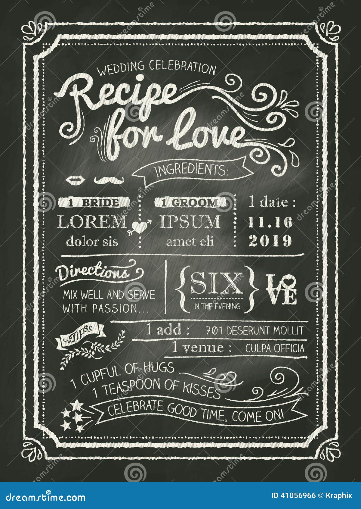 recipe for love chalkboard wedding invitation card