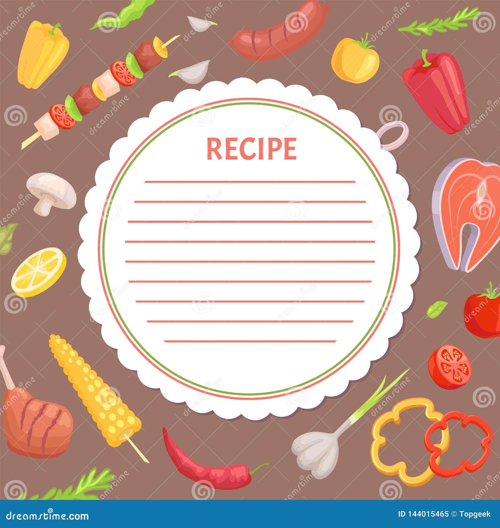 Download Recipe Page Mockup, Kebab And Vegetables, BBQ Stock Vector ...