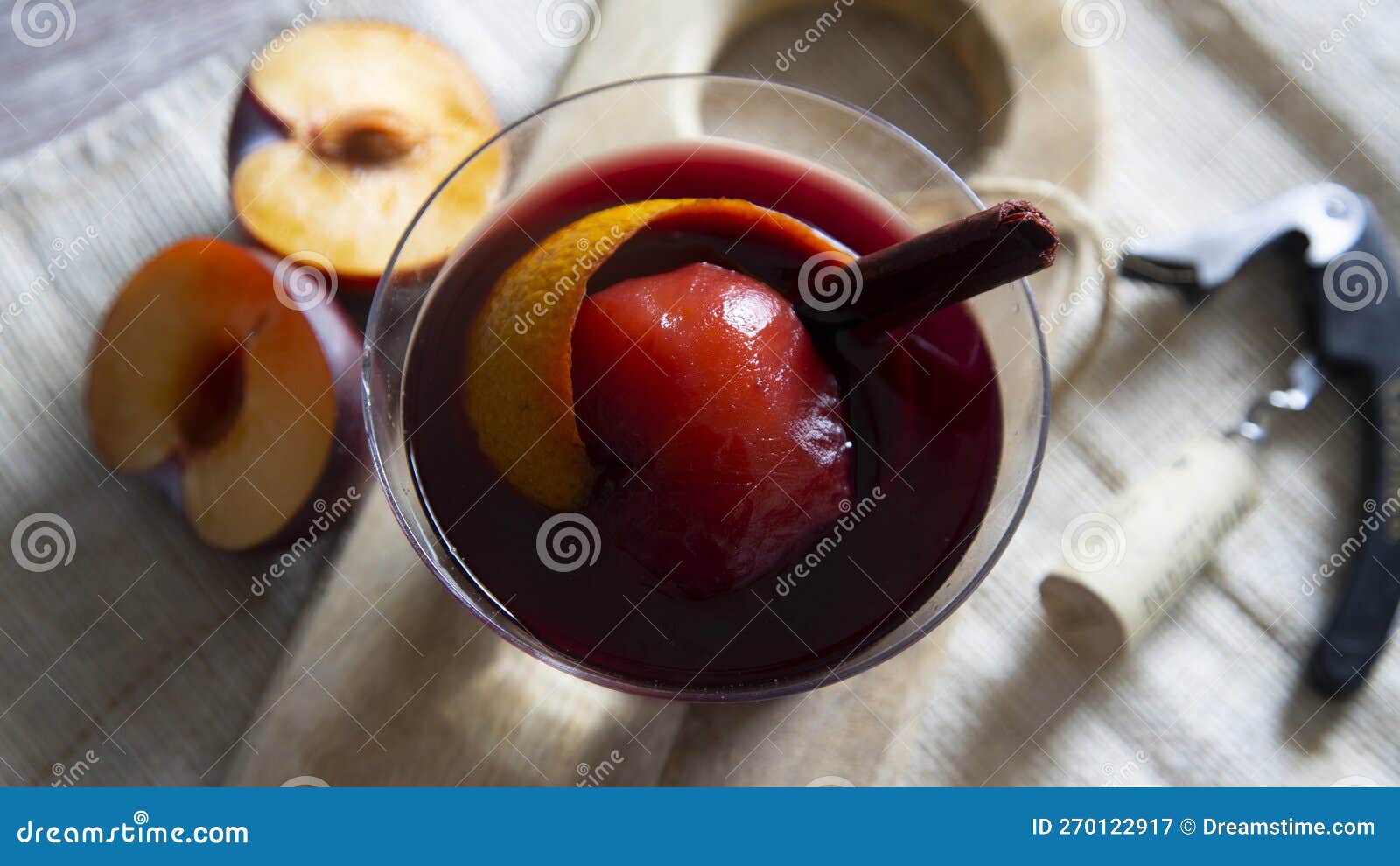Peach Cooked in Red Wine with Cinnamon. Traditional Spanish Recipe