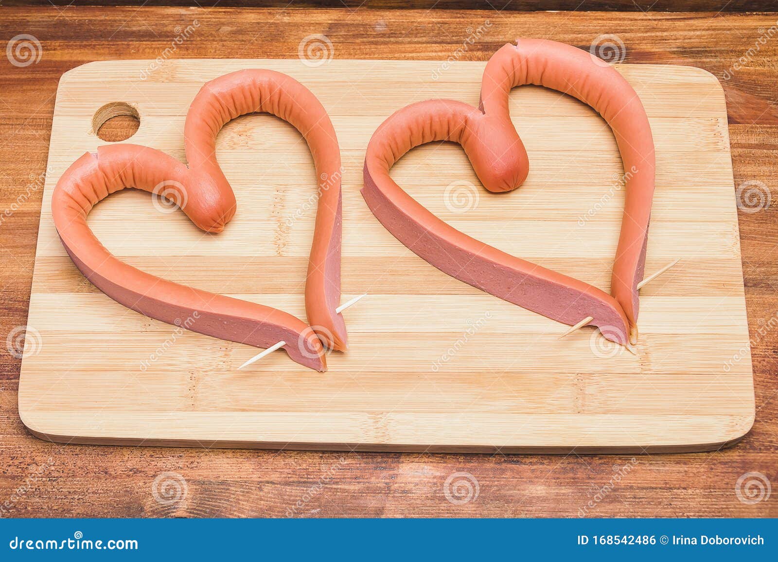 A Recipe Breakfast for Valentine`s Day. How To Cook Heart Shaped Sausages  with Scrambled Eggs. Set Photo 01 of 3 Stock Photo - Image of diet, fried:  168542486