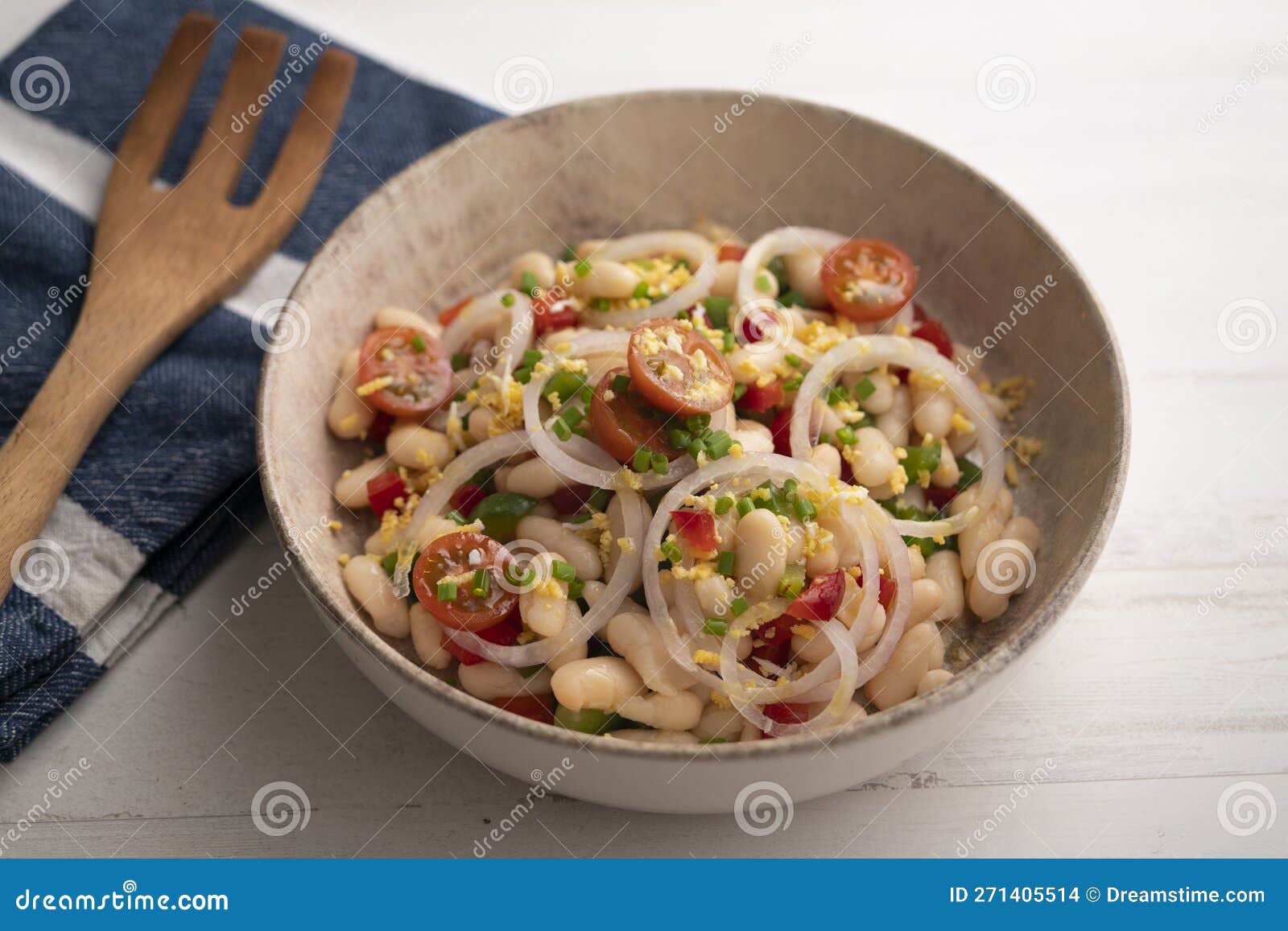 White Bean Salad with Onion and Tomato. Stock Photo Image of edible