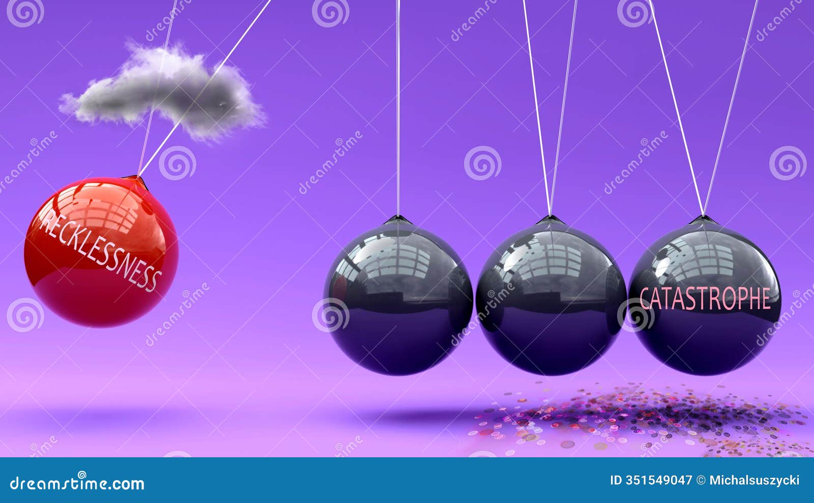 recklessness leads to catastrophe. a newton cradle metaphor showing how recklessness triggers catastrophe