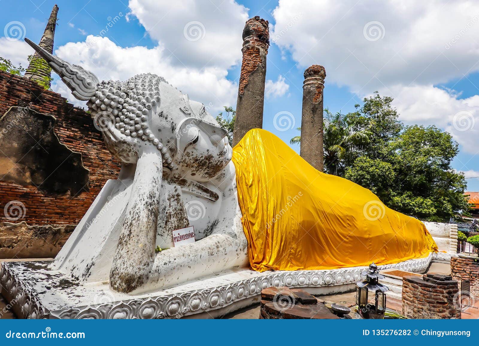 reclining buddha of wat yai chai mongkol is the famous architecture in ayutthaya