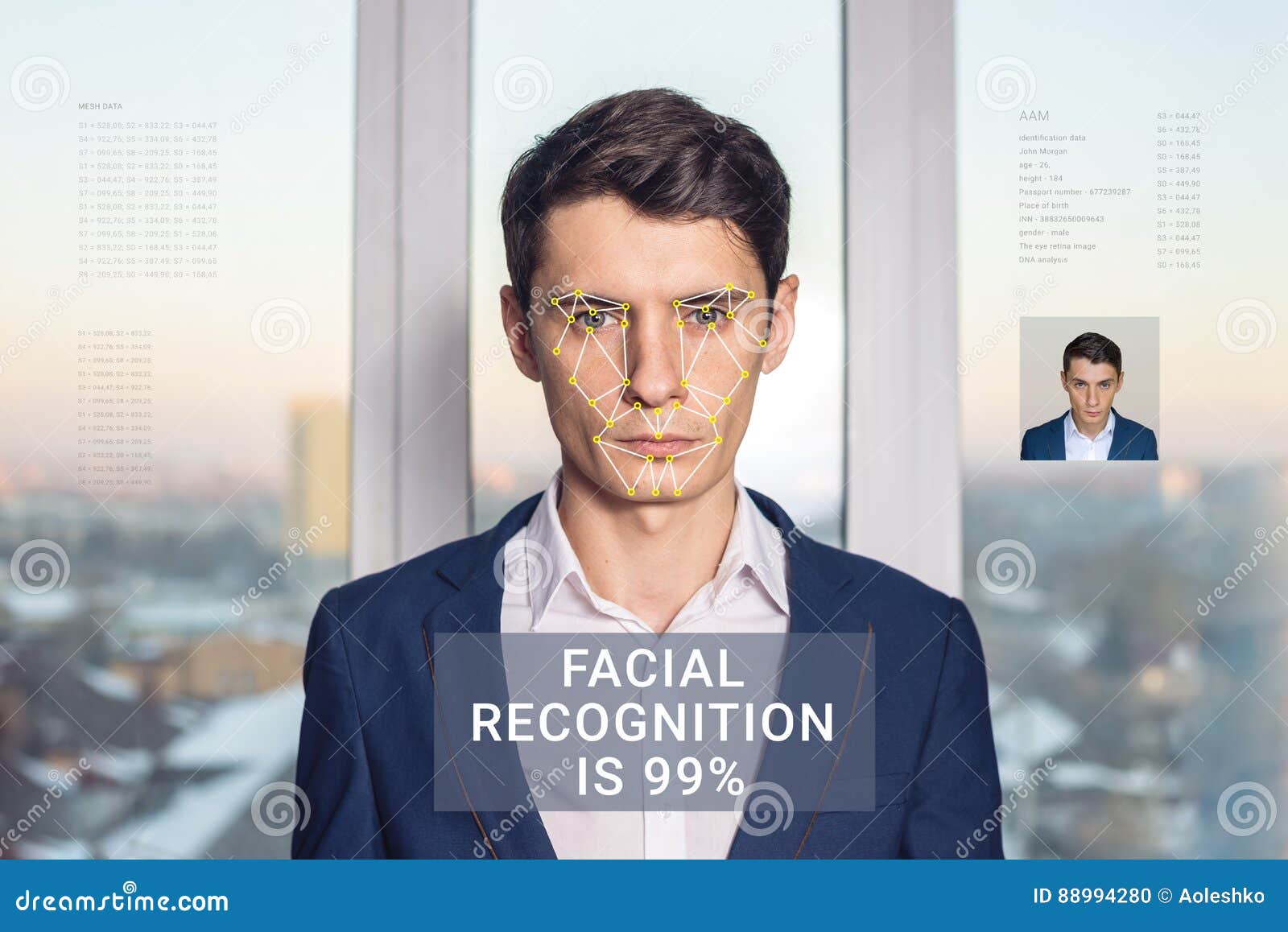 recognition of male face. biometric verification and identification