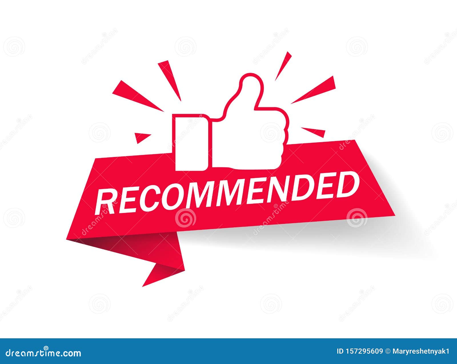 Recommended Icon. Red Label Recommended with Thumb Up. Banner Ribbon