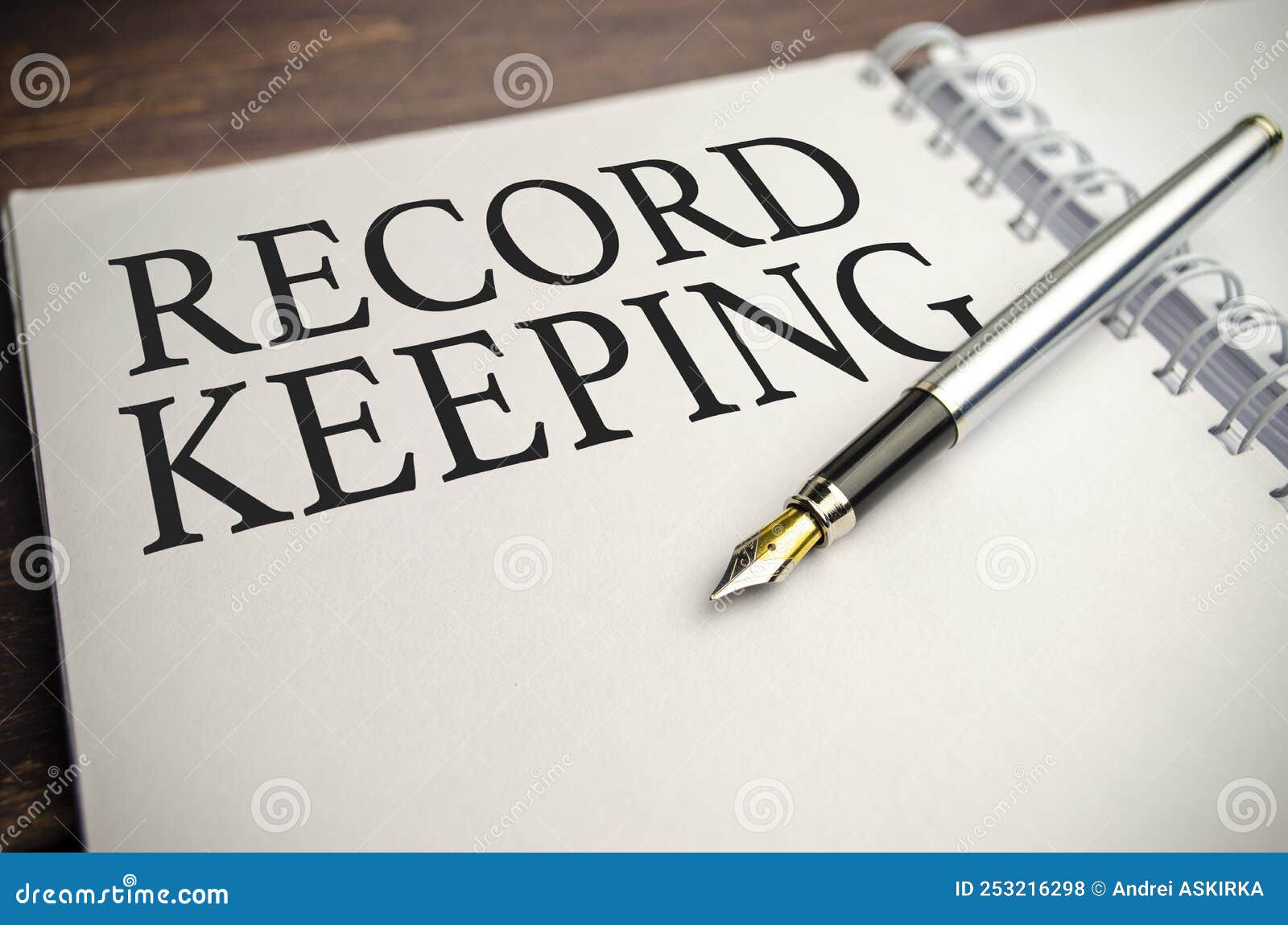 RECORD KEEPING Words on White Notepad and Pen Stock Photo Image of