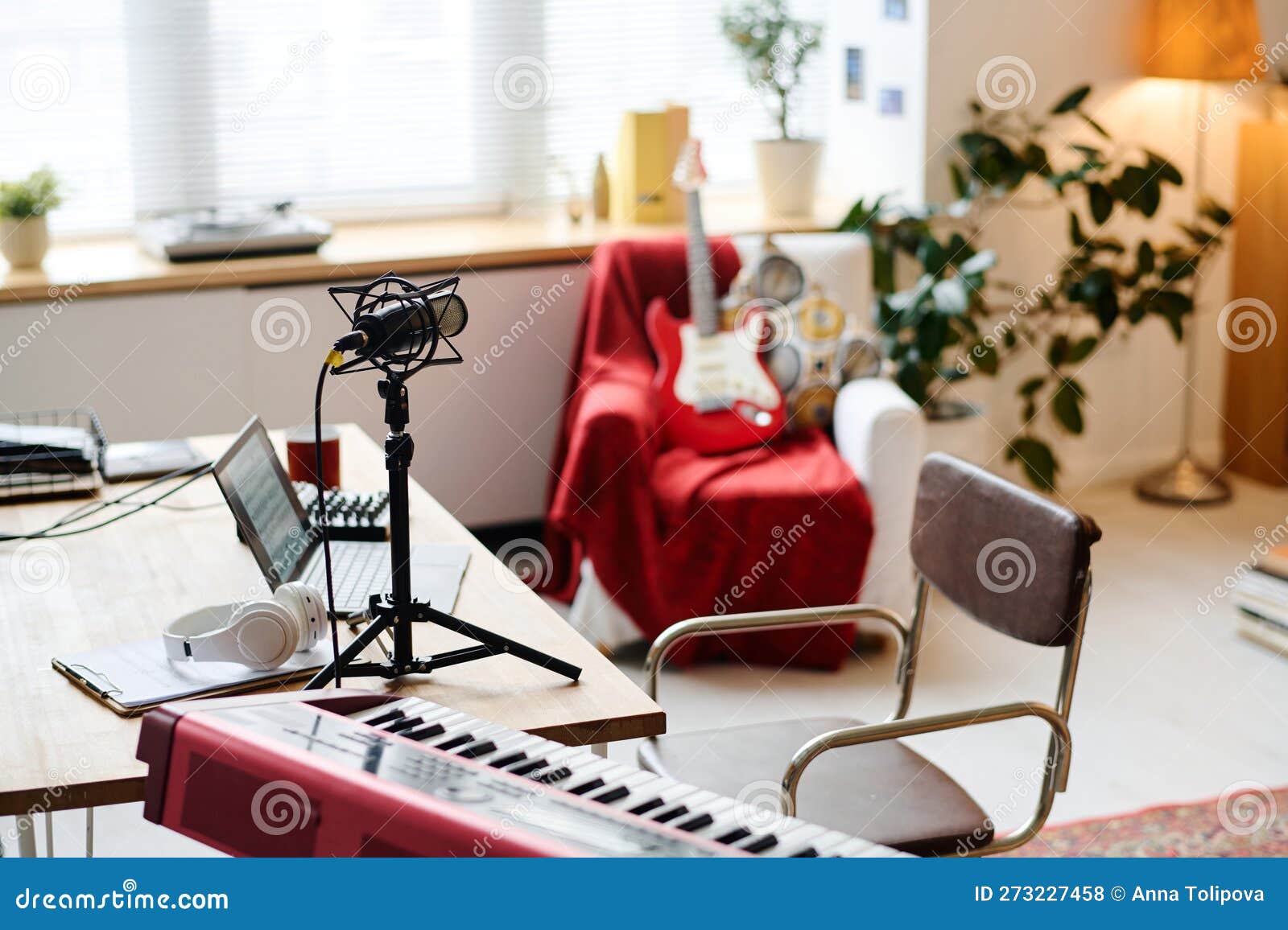 Recording Studio with Synthesizer and Microphone Stock Photo Image of