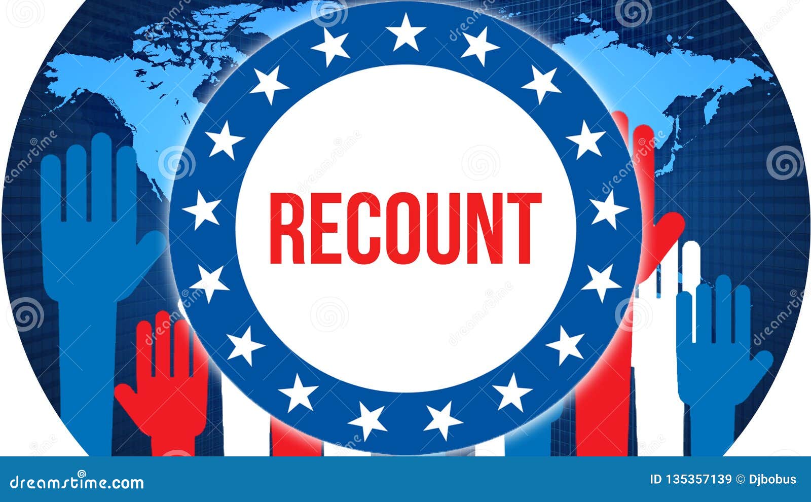 Recount Election on a World Background, 3D Rendering. World Country Map