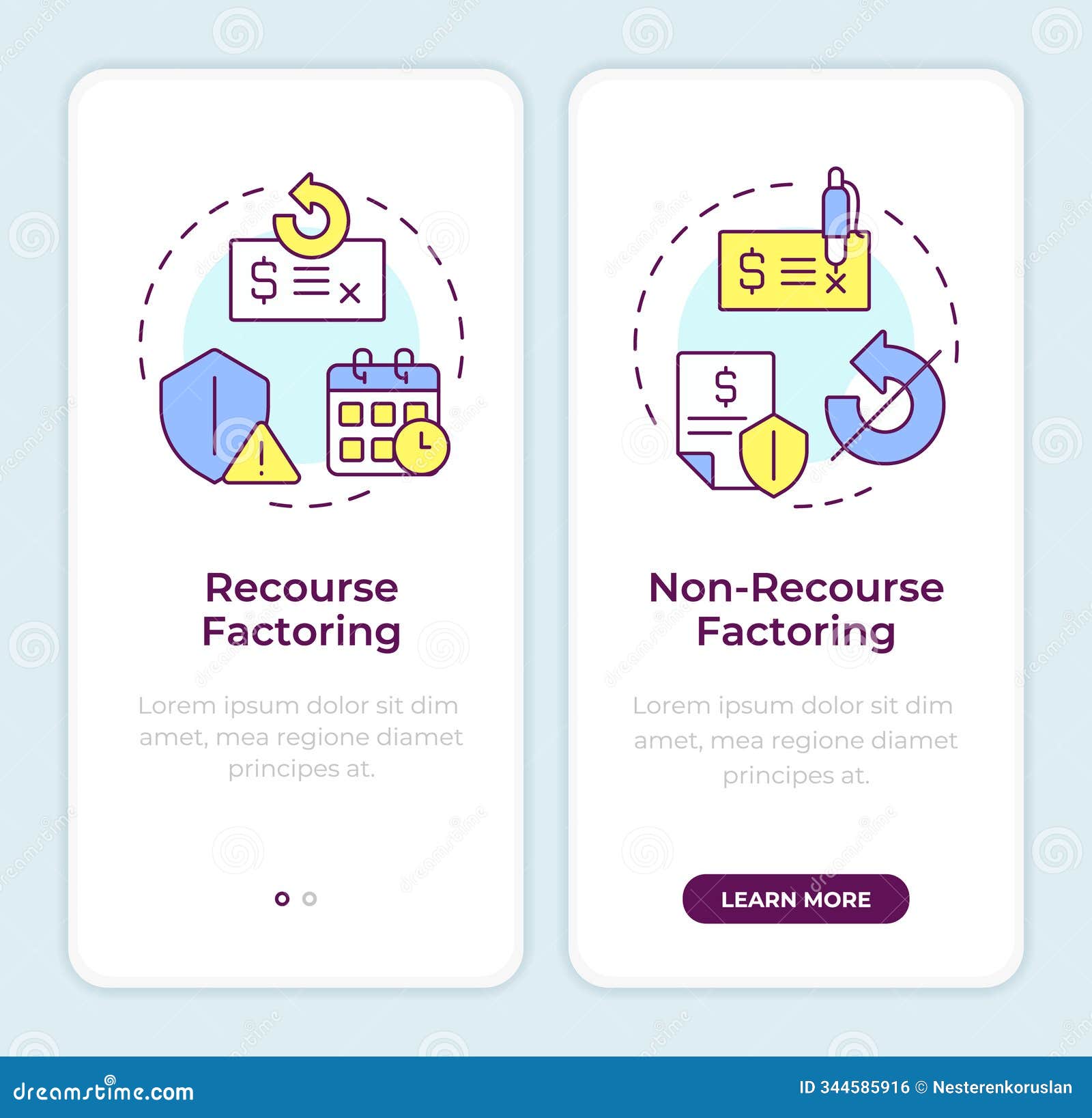 recourse vs non-recourse factoring onboarding mobile app screen