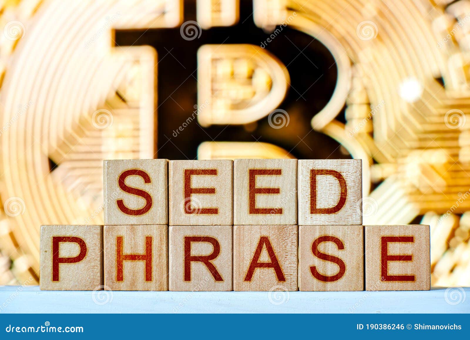 Recovery Phrase Concept. Wooden Blocks with the Phrase Seed Phrase with  Bitcoin on the Background. Stock Photo - Image of technology, digital:  190386246