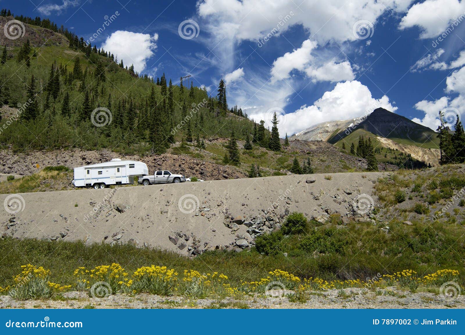 recreational vehicle in the mountains