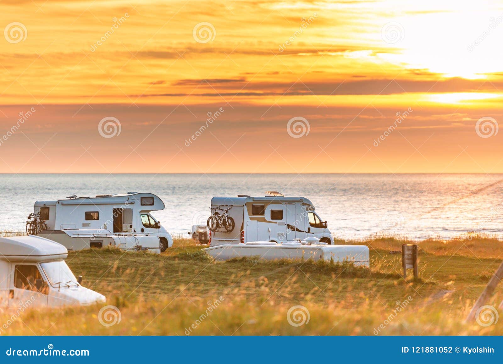 recreational vehicle at sunset norway, europe