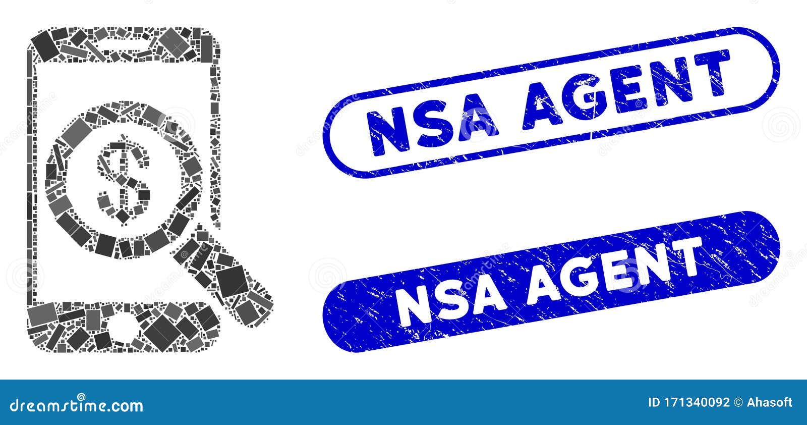 rectangle mosaic mobile audit with scratched nsa agent seals