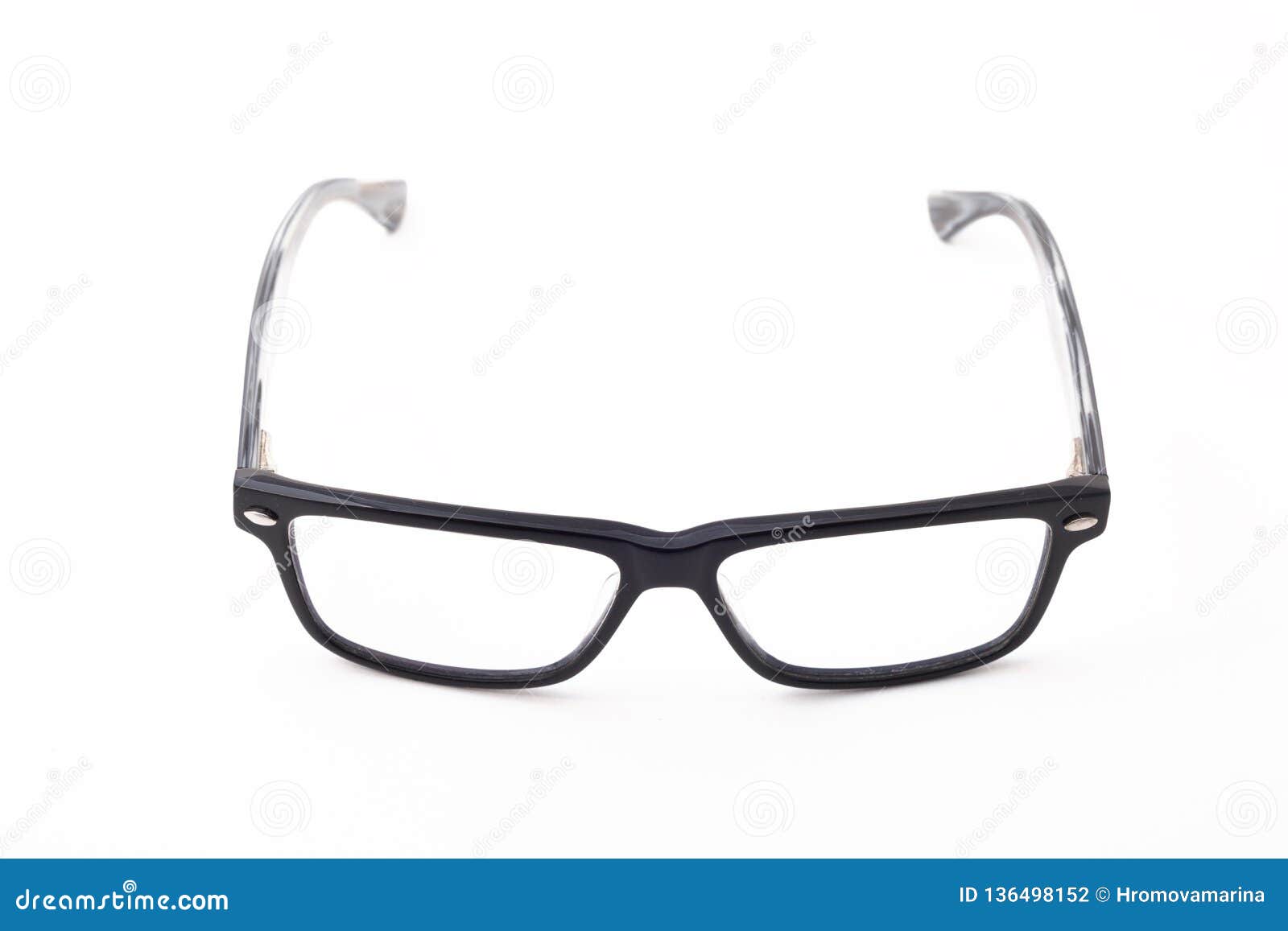 Rectangular Black-rimmed Glasses are Located Frontally on a White ...