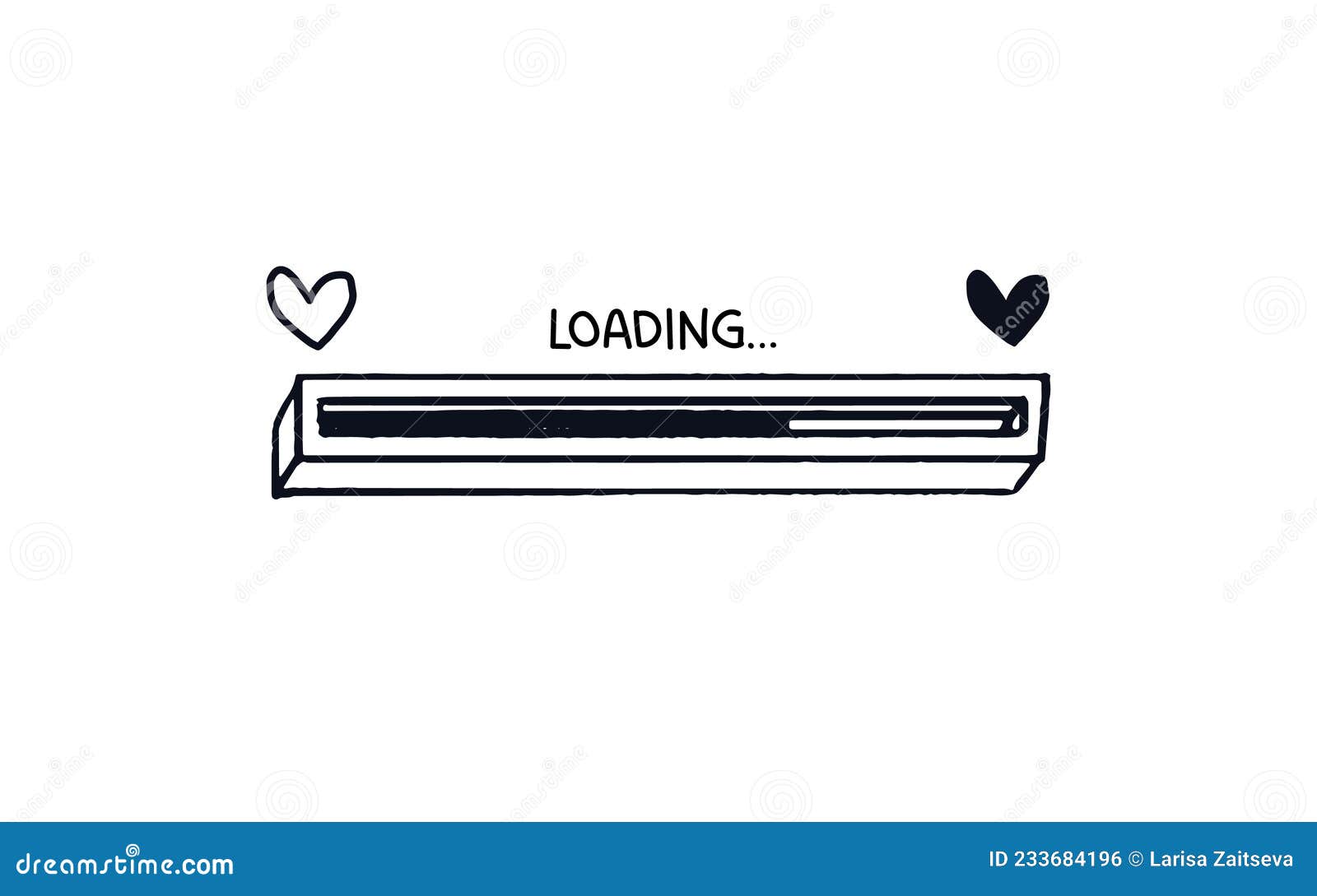 Rectangular 3d Loading Bar with a Heart Empty and Full. Hand-drawn ...
