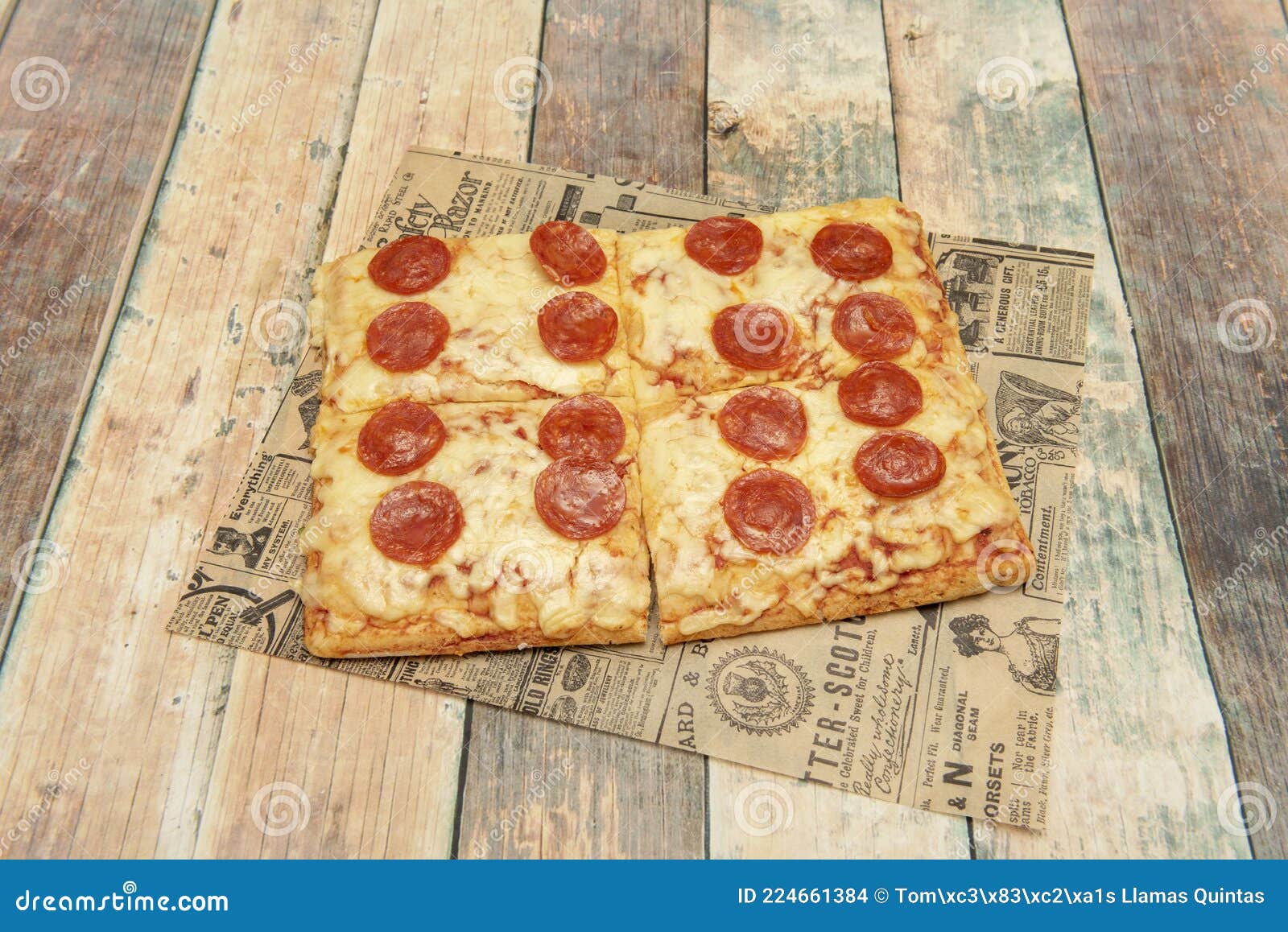 Rectangular Diavola Pizza Divided into Portions with the Same Amount