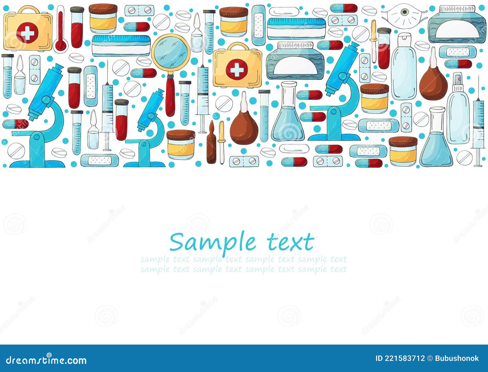 Rectangular Flyer, Banner. Laboratory Assistant Doctor Tools Set in