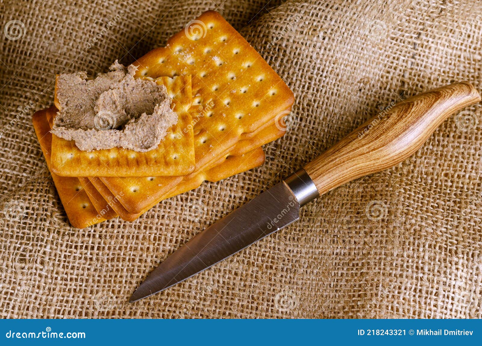 Rectangular Liver Pate Crackers on a Burlap Sack. Stock Image Image of indoors, salt 218243321