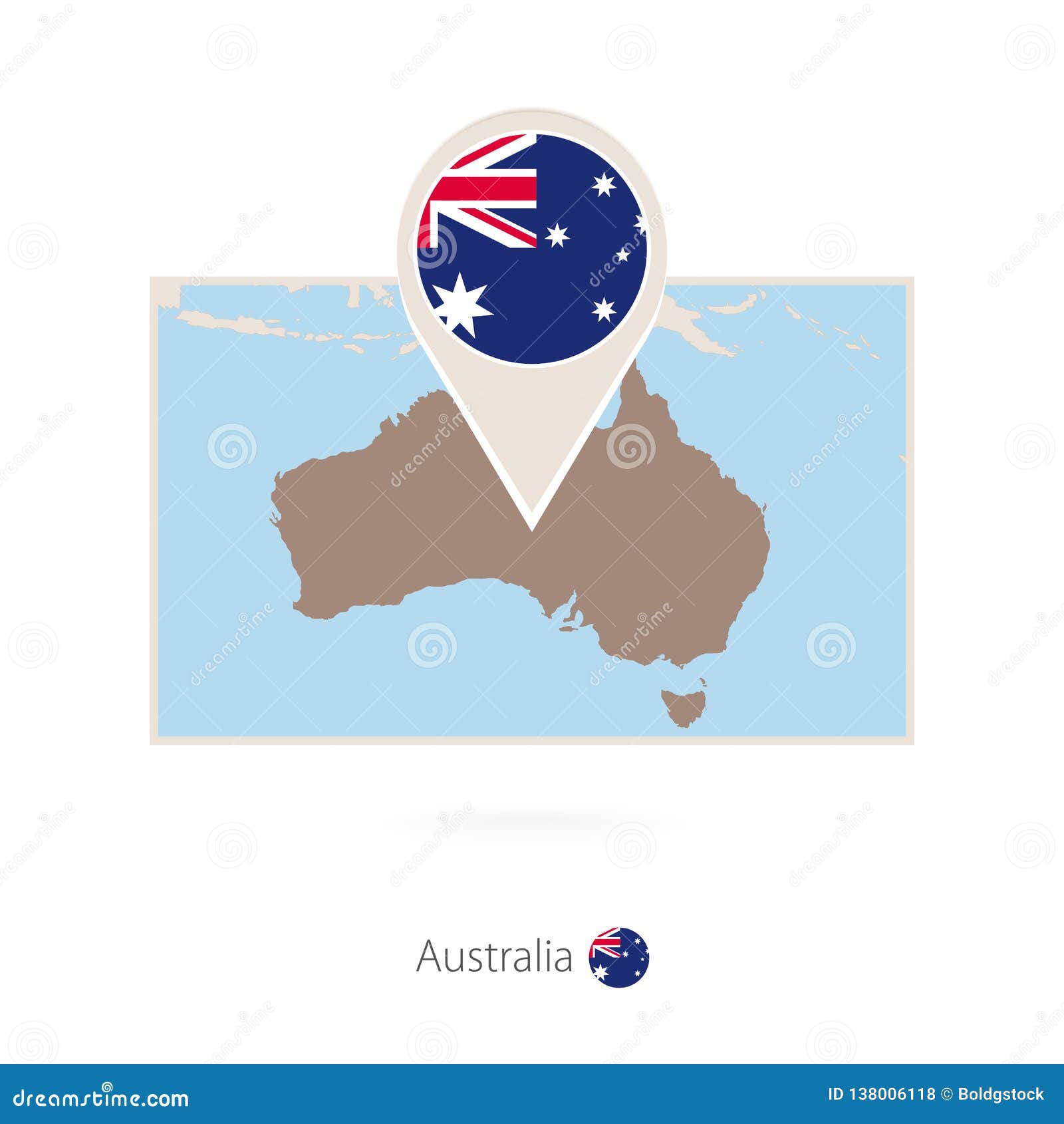 Rectangular Map of Australia with Pin Icon of Australia Stock Vector